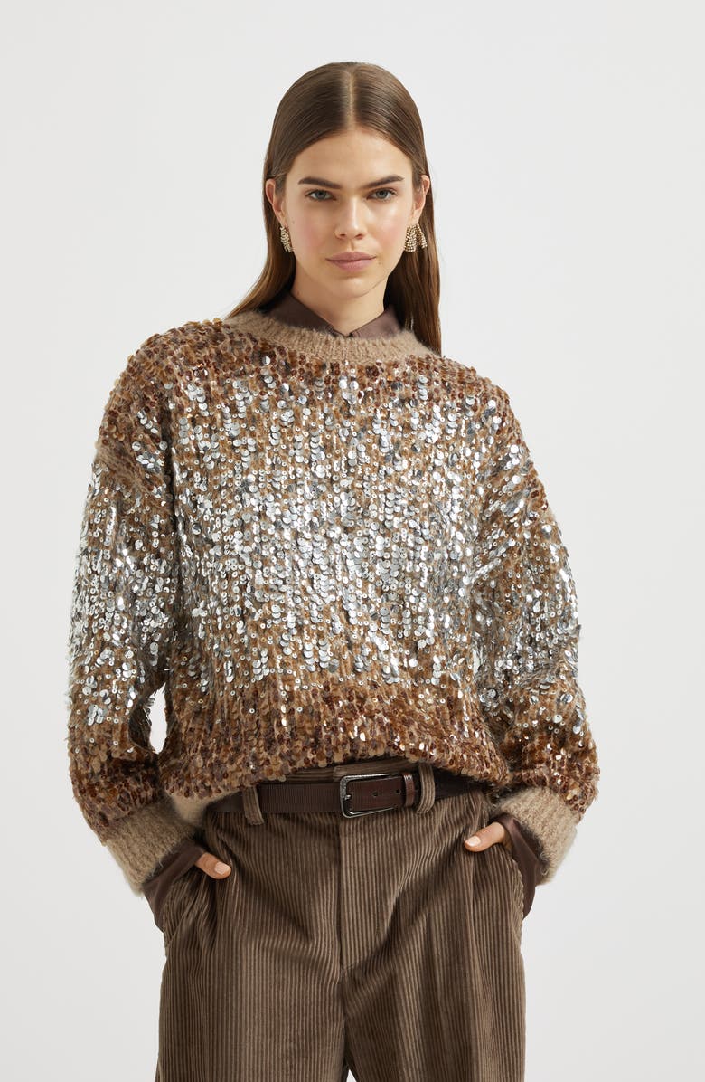 Brunello Cucinelli Dazzling Embroidery sweater, Alternate, color, Brown
