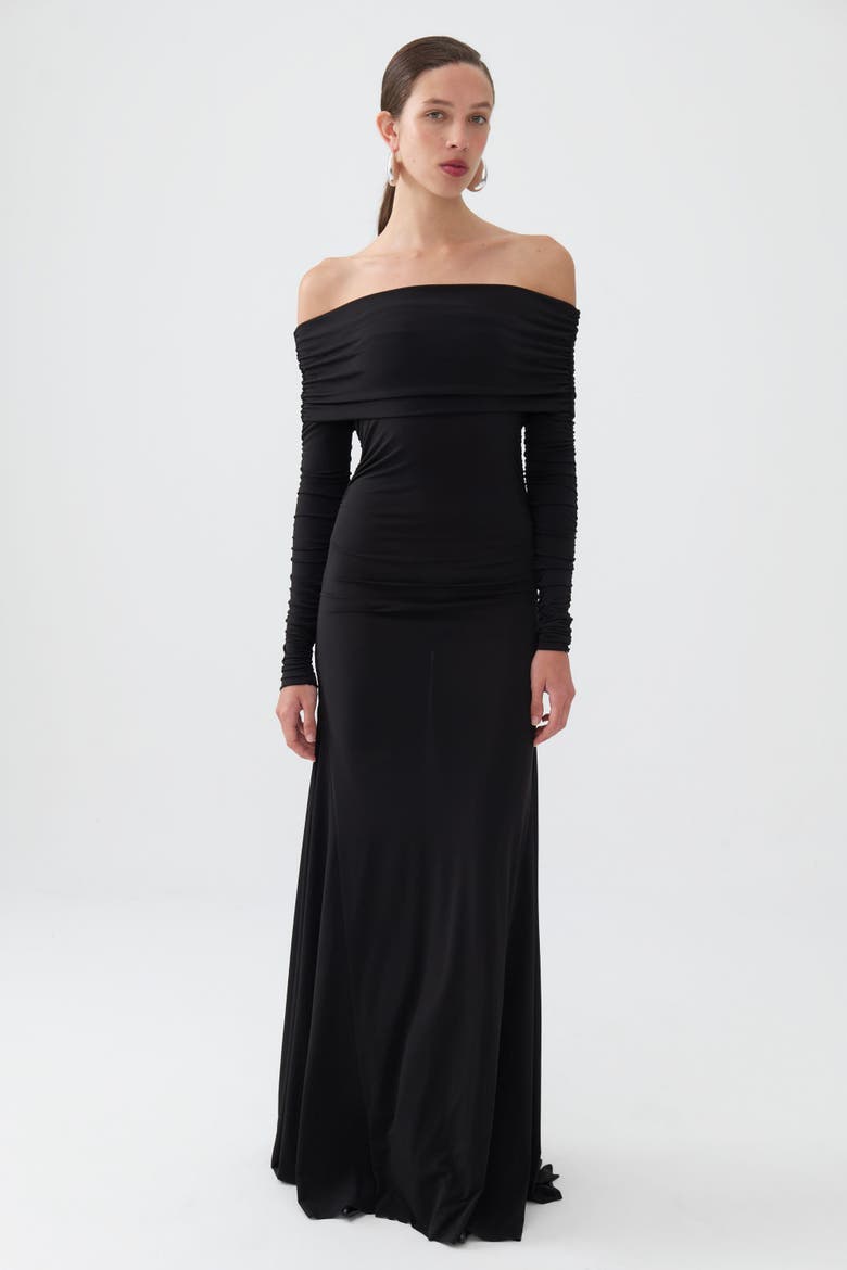 Off-The-Shoulder Maxi Dress, Main, color, Black