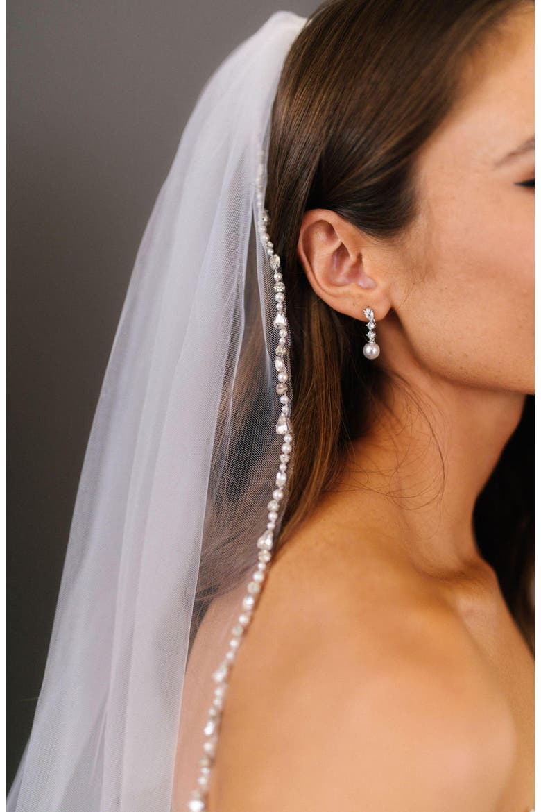 Serenade Pearl and Crystal Earrings, Alternate, color, Silver