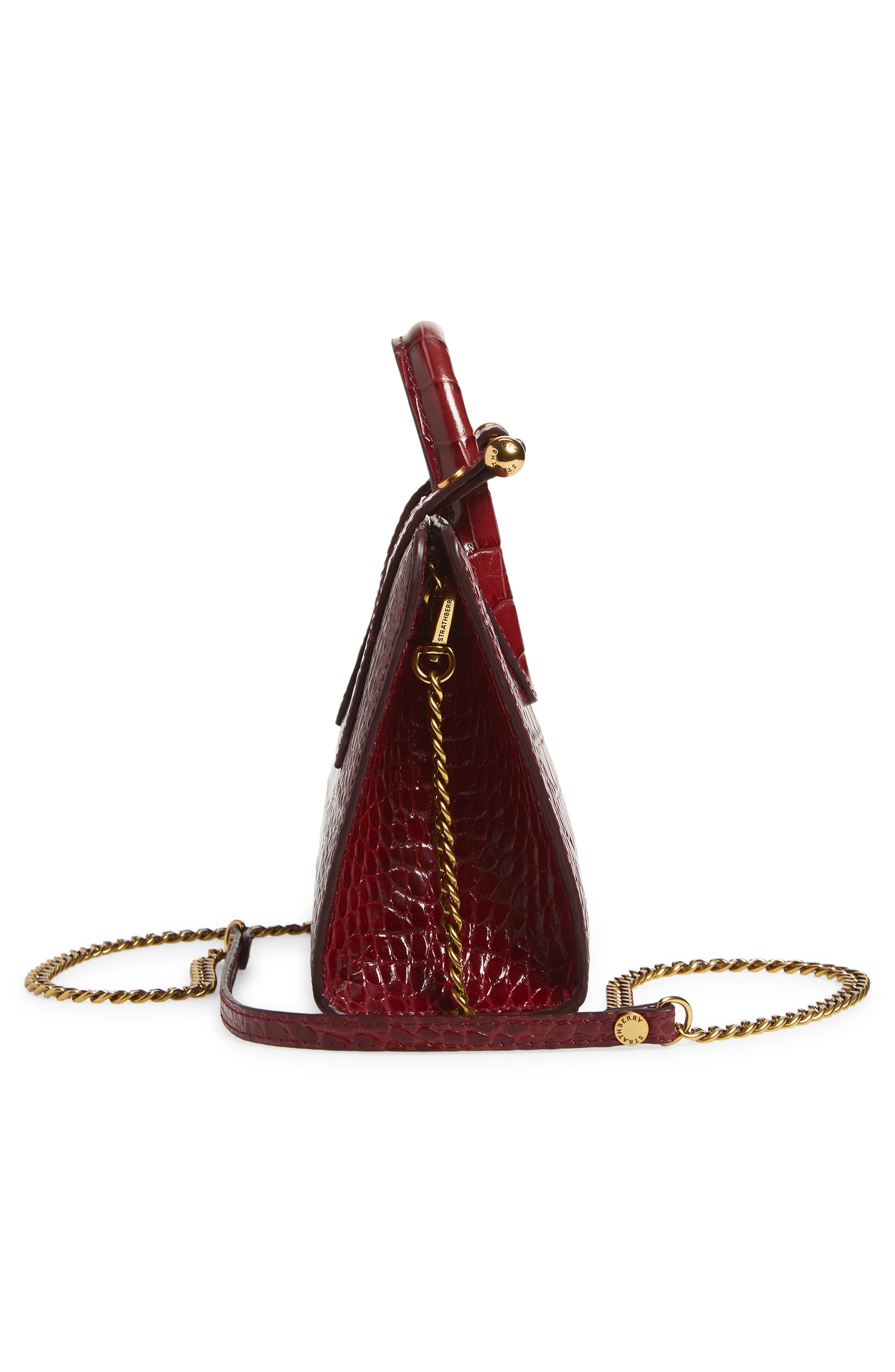Strathberry Nano Croc Embossed Leather Tote, Alternate, color, Oxblood