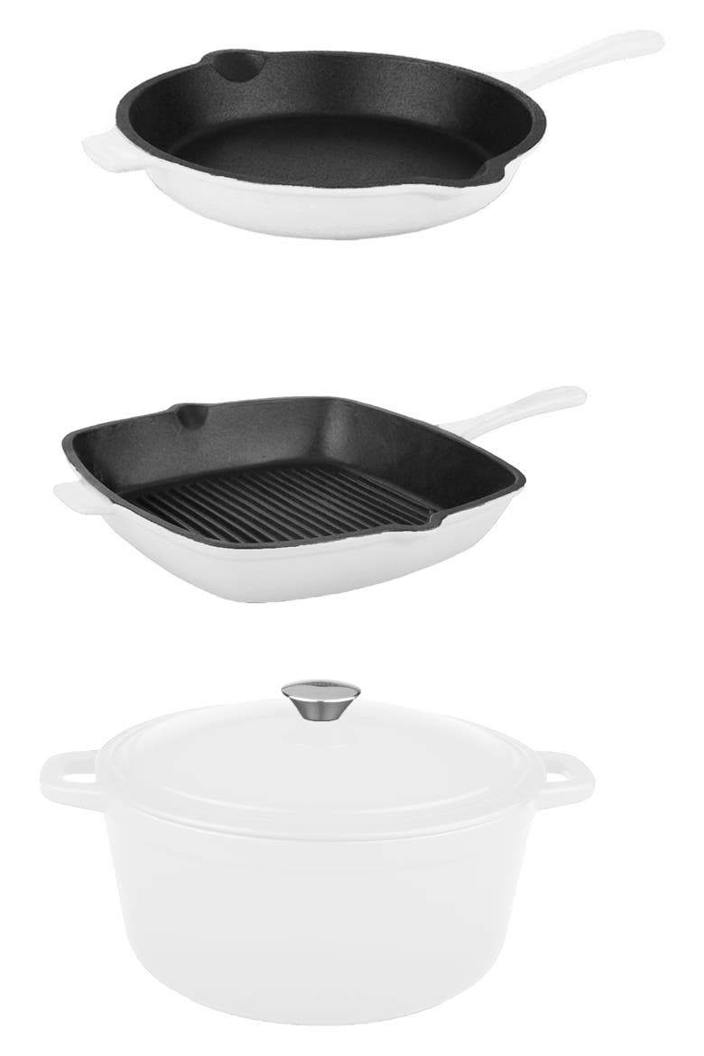 4-Piece Cast Iron Cookware Set, Main, color, WHITE