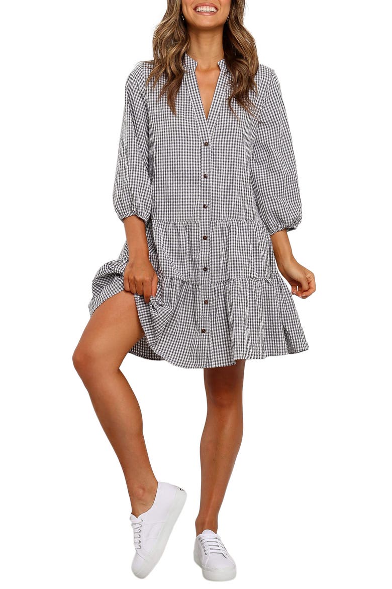 Daria Print Tiered Dress, Main, color, BLACK