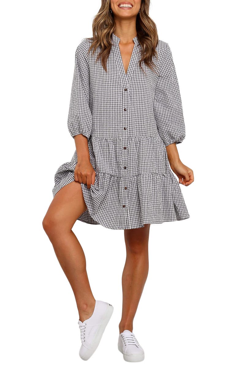 Petal & Pup Daria Print Tiered Dress, Main, color, Black