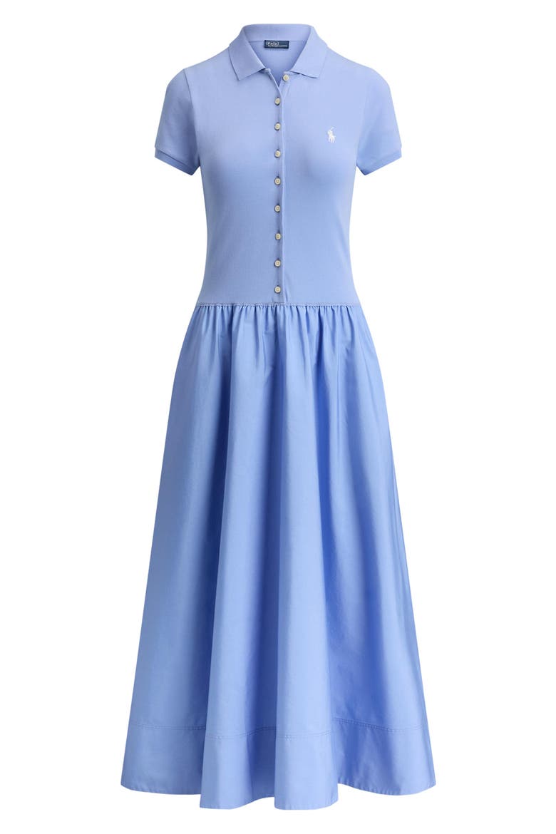 Polo Bodice Mixed Media Midi Dress, Alternate, color, DRESS SHIRT BLUE