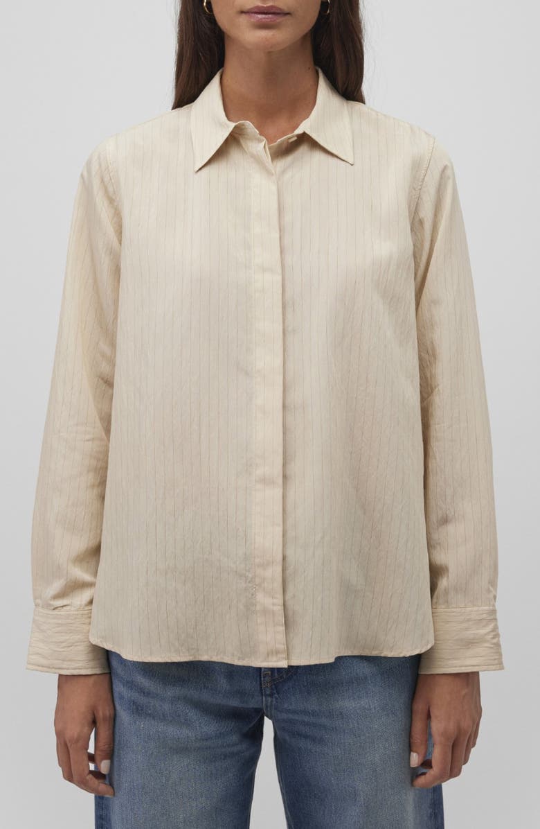 Mavi Jeans Stripe Poplin Button-Up Shirt, Main, color, Coconut Milk Stripe