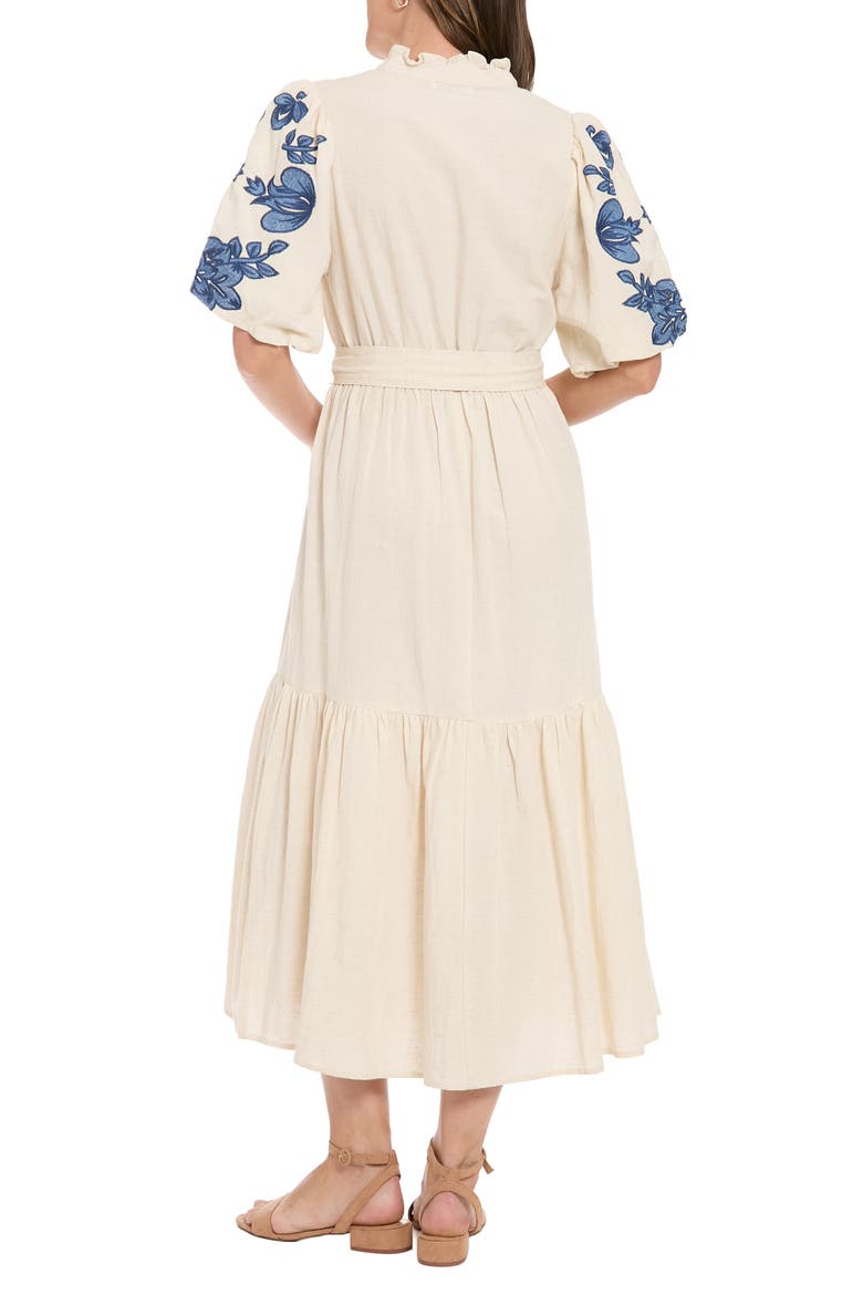 Embroidered Bubble Sleeve Maxi Dress, Alternate, color, NATURAL