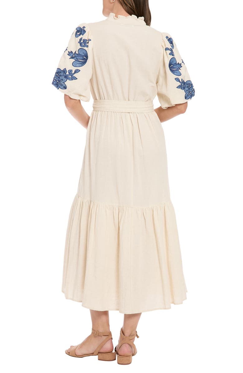 London Times Embroidered Bubble Sleeve Maxi Dress, Alternate, color, Natural