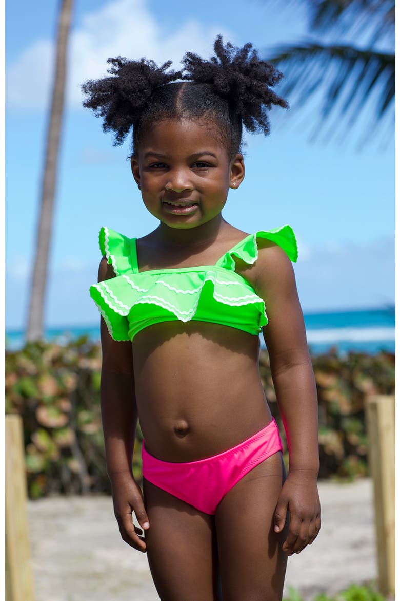 Neon, Bandeau, Ruffle Ric-Rac Trim Two Piece Bikini, Little Kid-Big Kid, Alternate, color, Multicolor