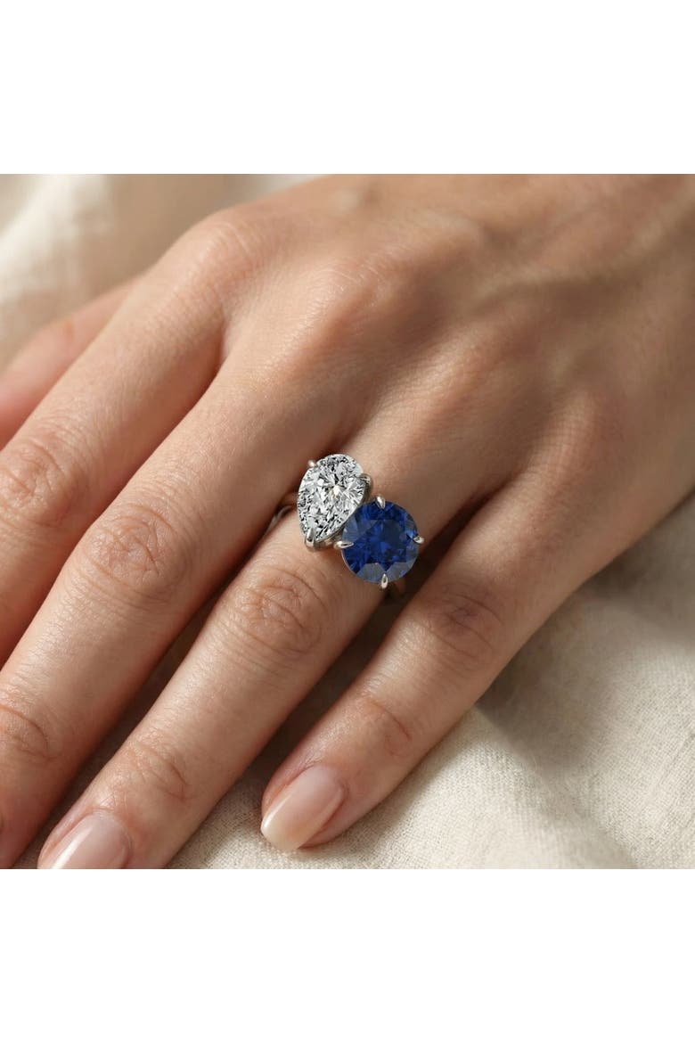 5 1/2Ct Certified Blue Sapphire & Diamond Toi Et Moi Diamond Ring Gold Lab Grown, Alternate, color, 14k White Gold