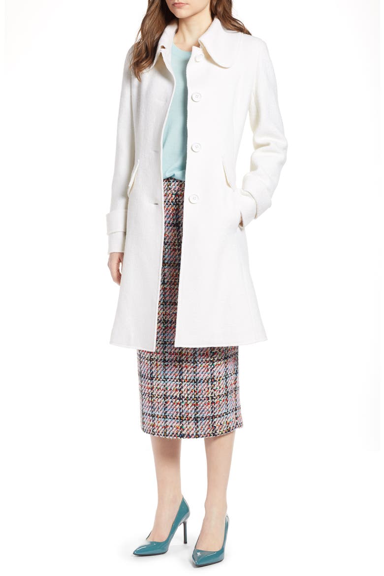 Boiled Wool Blend Fit & Flare Coat, Main, color, IVORY