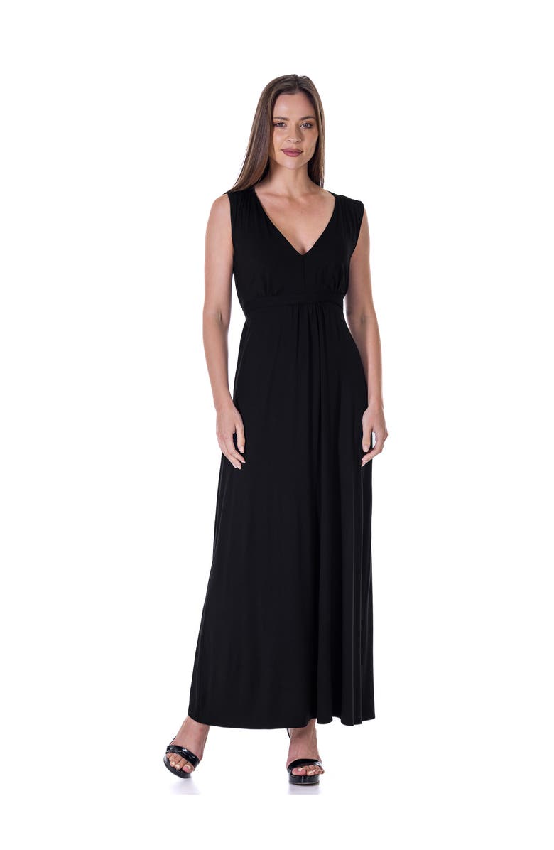 24seven Comfort Apparel V-Neck Sleeveless Maxi Dress with Belt, Main, color, Black