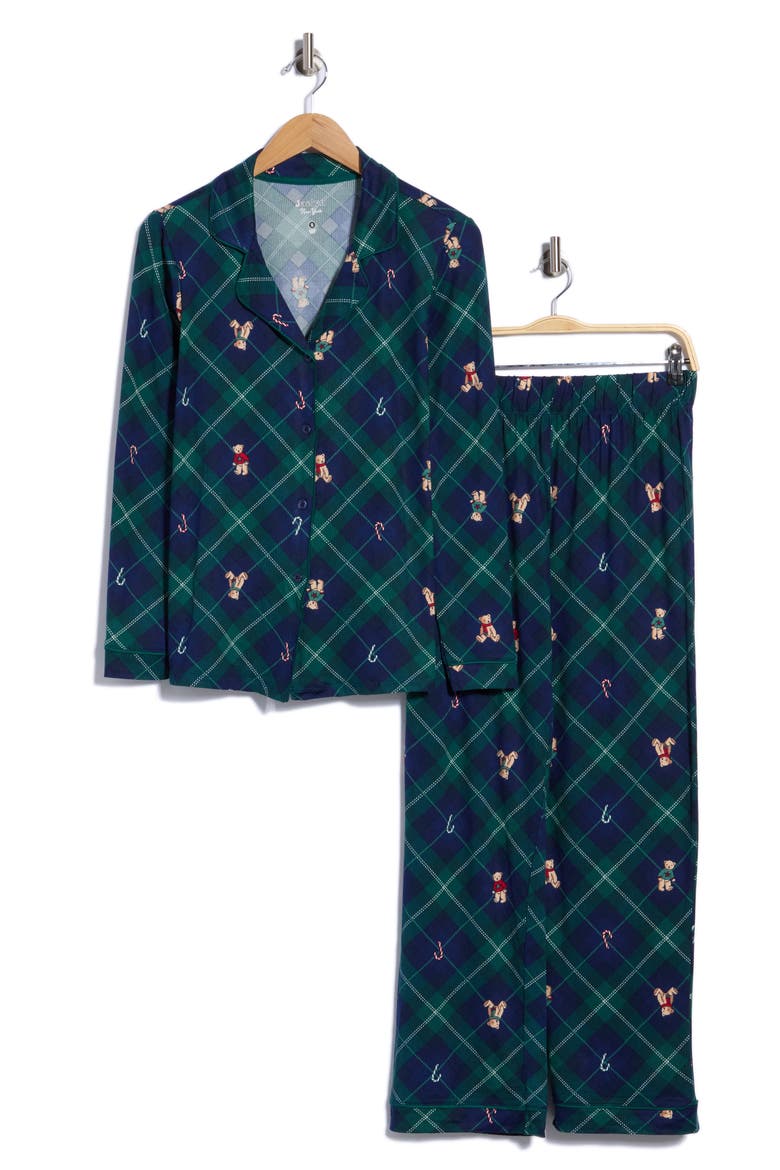 For Mom Teddy Bear Two-Piece Pajamas, Main, color, NAVY BIAS BEAR PLAID