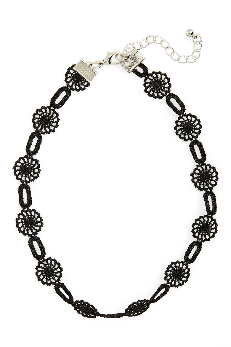 Crochet Flower Choker, Main, color, BLACK