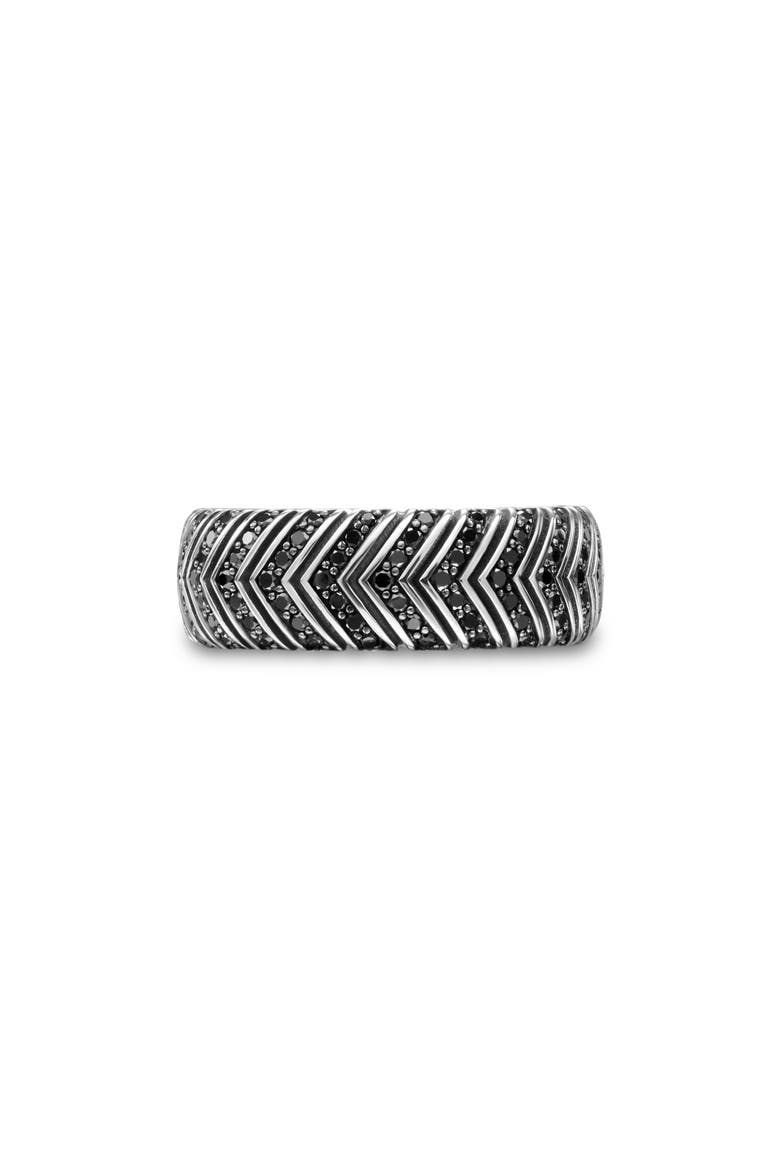 Men's Chevron Band Ring in Sterling Silver with Black Diamonds, 8mm, Alternate, color, SILVER PAVE