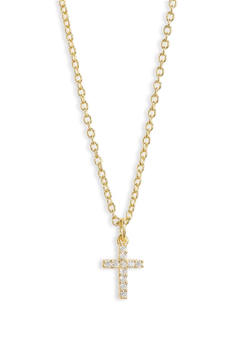 Cubic Zirconia Mini Cross Pendant Necklace, Main, color, GOLD