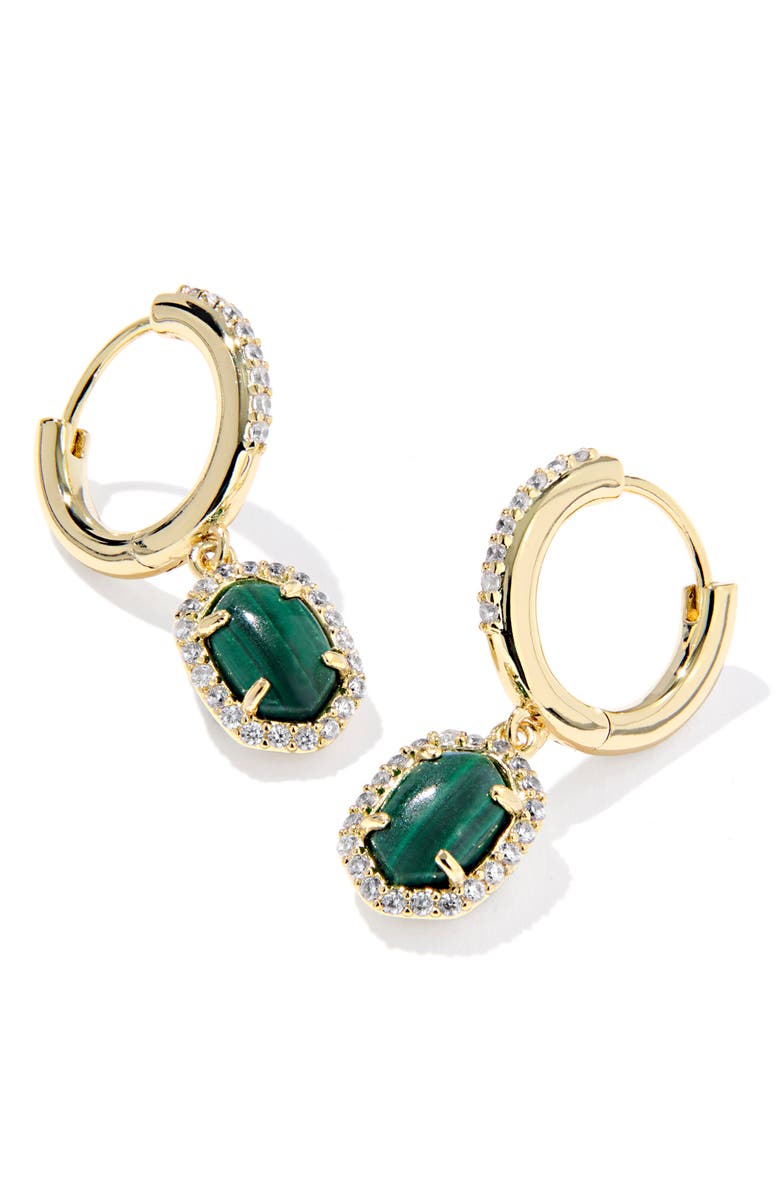 Kendra Scott Daphne Crystal Frame Huggie Hoop Earrings, Main, color, Gold Green Malachite