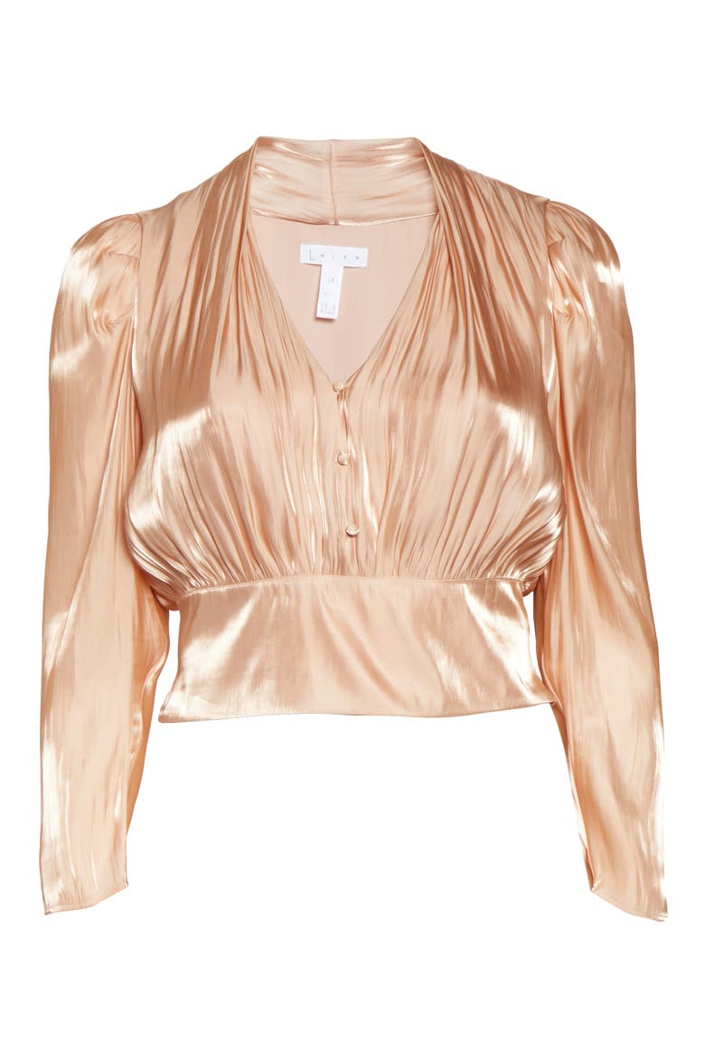 Shine Long Sleeve Button Front Blouse, Alternate, color, METALLIC GOLD