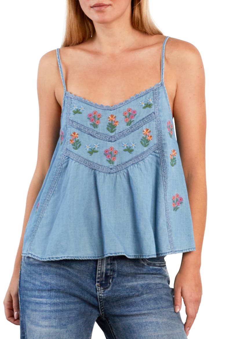 Honeysuckle Embroidered Camisole, Main, color, PURE DENIM