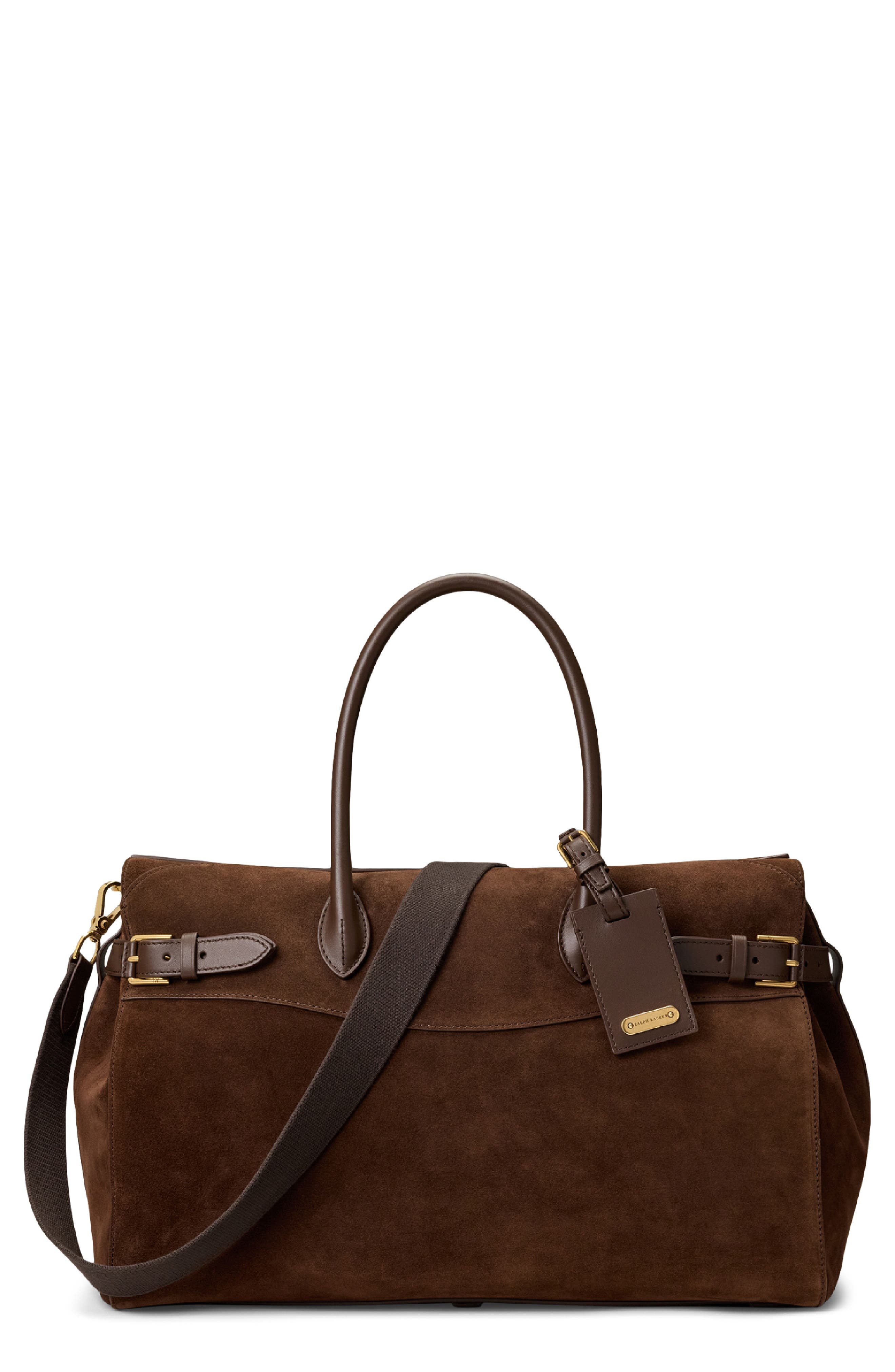 Calfskin Suede Duffle Bag, Main, color, MOCHA