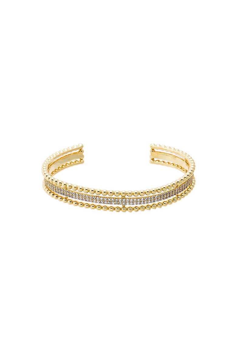 Beaded Multi Row Pavé Open Bangle, Main, color, Gold