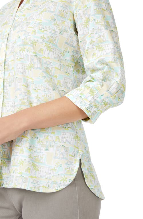 Foxcroft Meryl Coast To Coast Print Cotton Button-up Shirt In Green