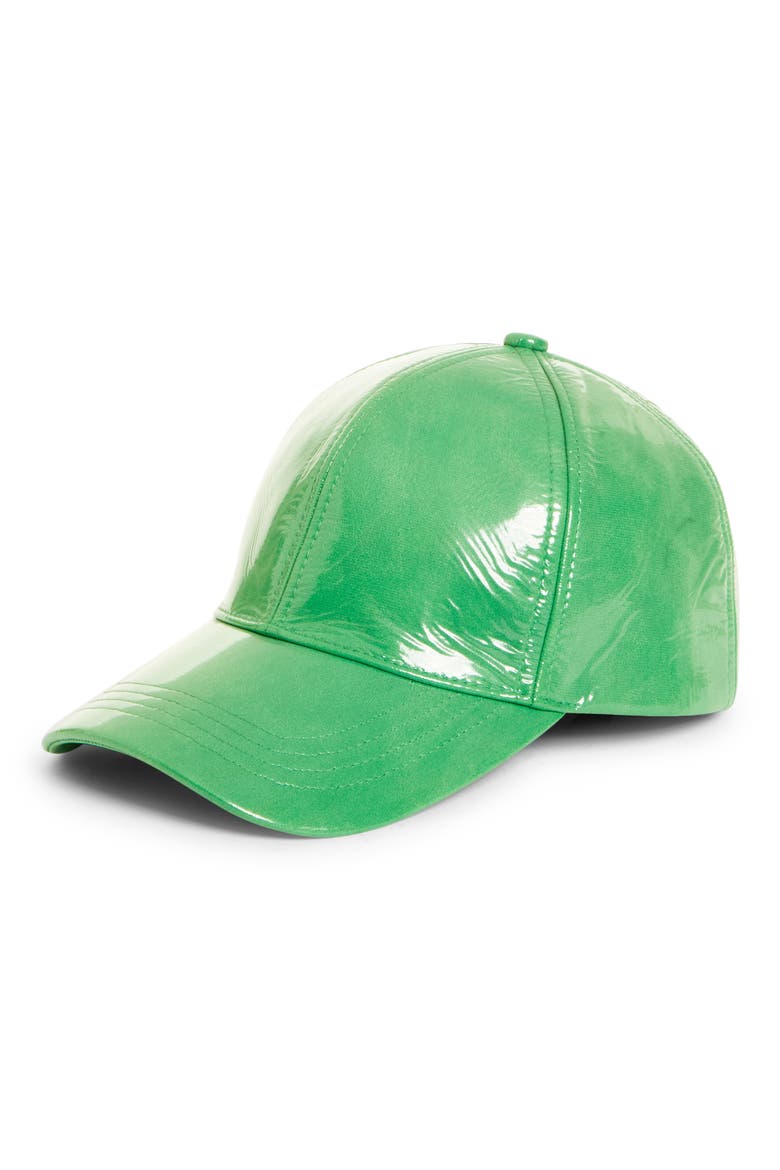 Cia Luminous Faux Leather Baseball Cap, Main, color, BRIGHT GREEN