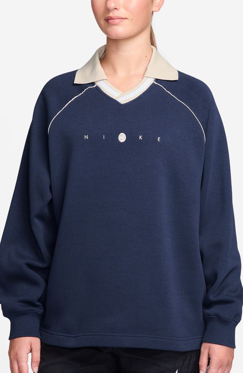 Nike Sportswear Phoenix Johnny Collar Fleece Sweatshirt, Main, color, 410 Mnnavy/Ltowbr