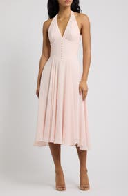 HOUSE OF CB Coco Pink Georgette Lace Fit & Flare Midi Dress