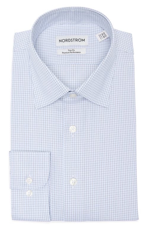 Nordstrom Trim Fit Check Premium Performance Dress Shirt In Blue Ghost Grid