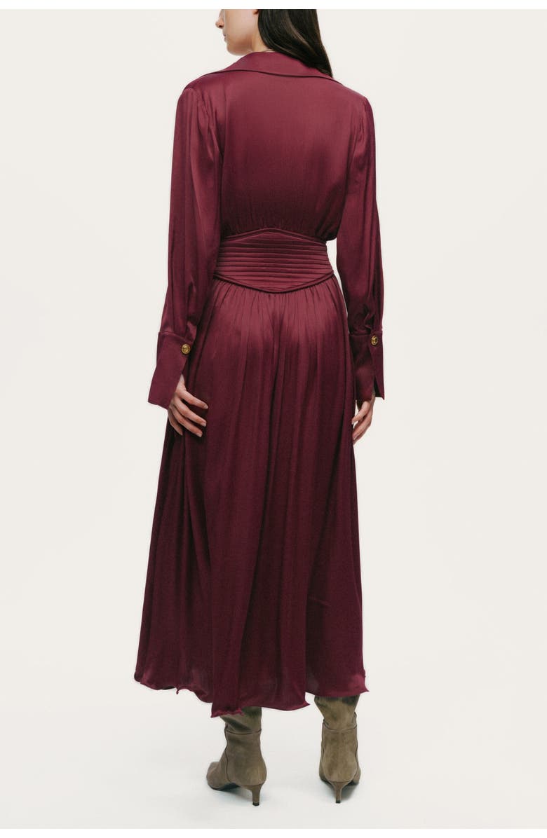 Nocturne Plunging V-Neck Collared Midi Dress, Alternate, color, Burgundy