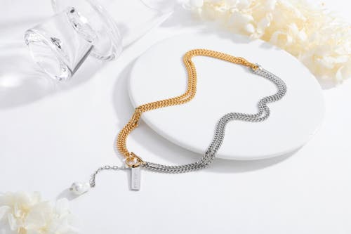 Classicharms Two-tone Chain Baroque Pearl Necklace In Gold