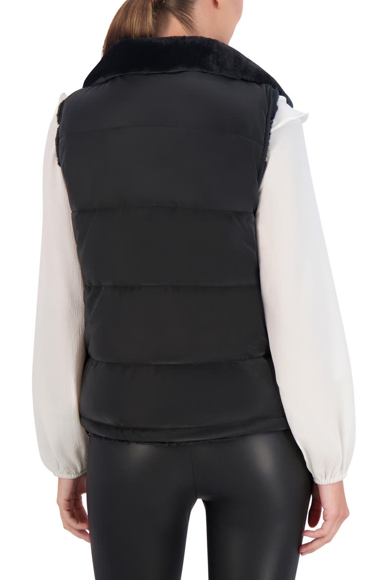 Water Resistant Reversible Faux Fur Puffer Vest, Alternate, color, BLACK
