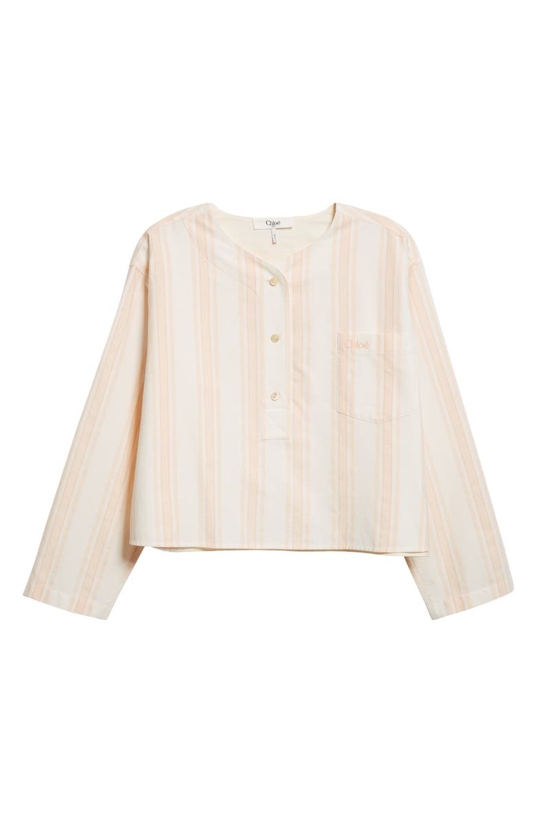 Chloé Soft Stripe Organic Cotton Crop Shirt, Alternate, color, White Pink