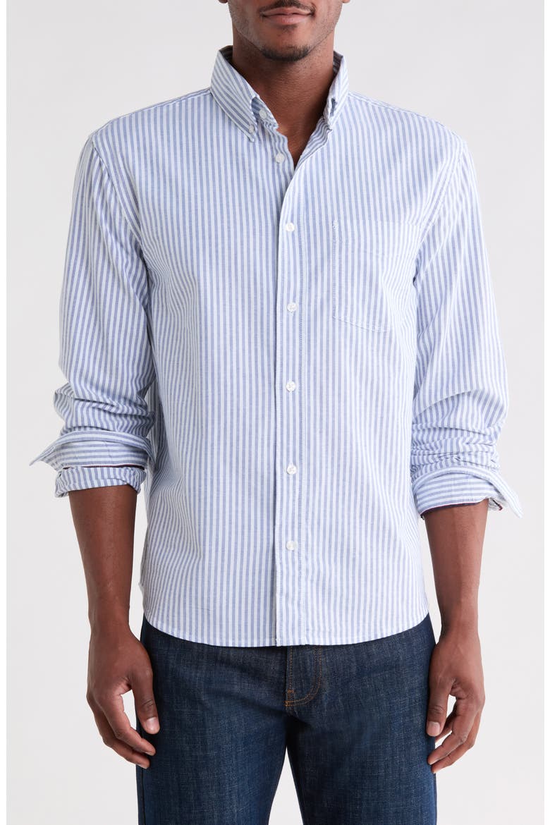 Stripe Stretch Cotton Long Sleeve Button-Down Shirt, Main, color, WHITE