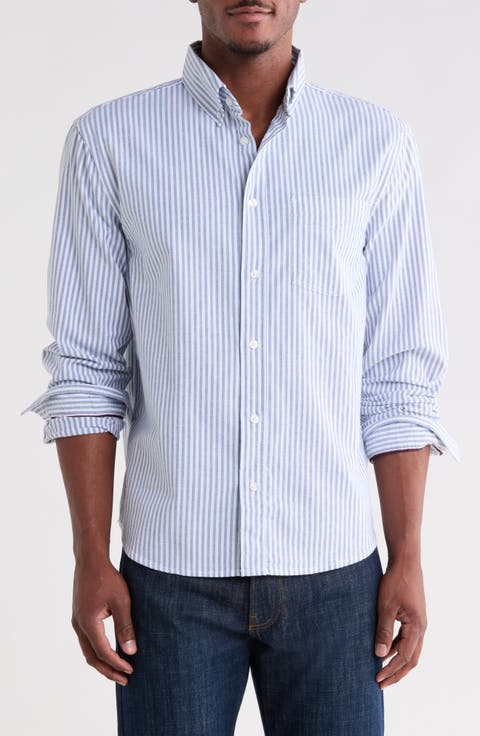 Stripe Stretch Cotton Long Sleeve Button-Down Shirt