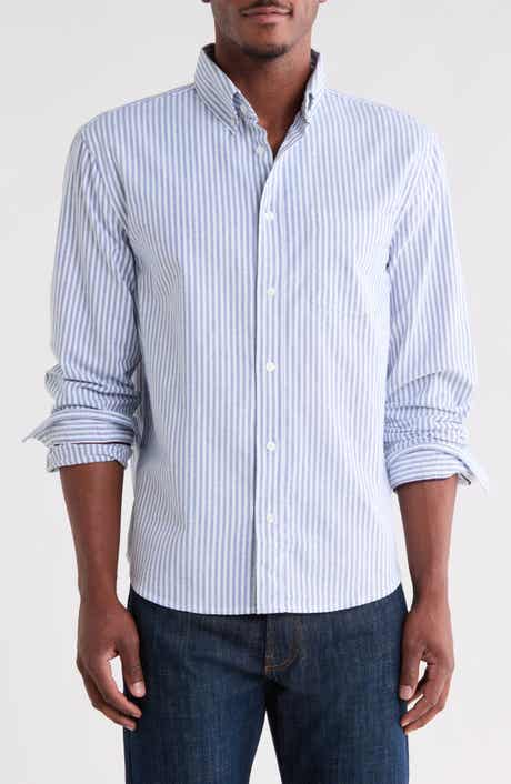 Stripe Stretch Cotton Long Sleeve Button-Down Shirt