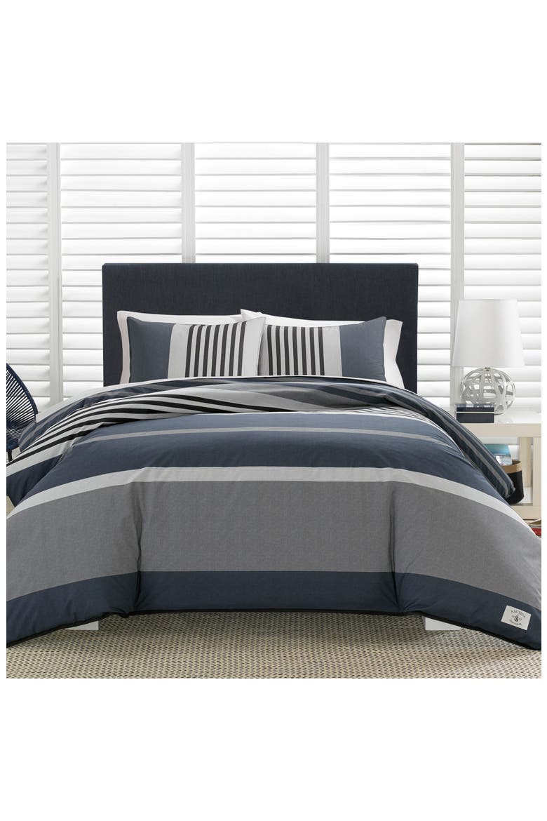 Rendon Stripe Comforter & Sham Set, Main, color, CHARCOAL