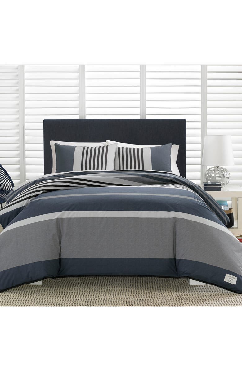 Nautica Rendon Stripe Duvet & Sham Set, Main, color, Charcoal