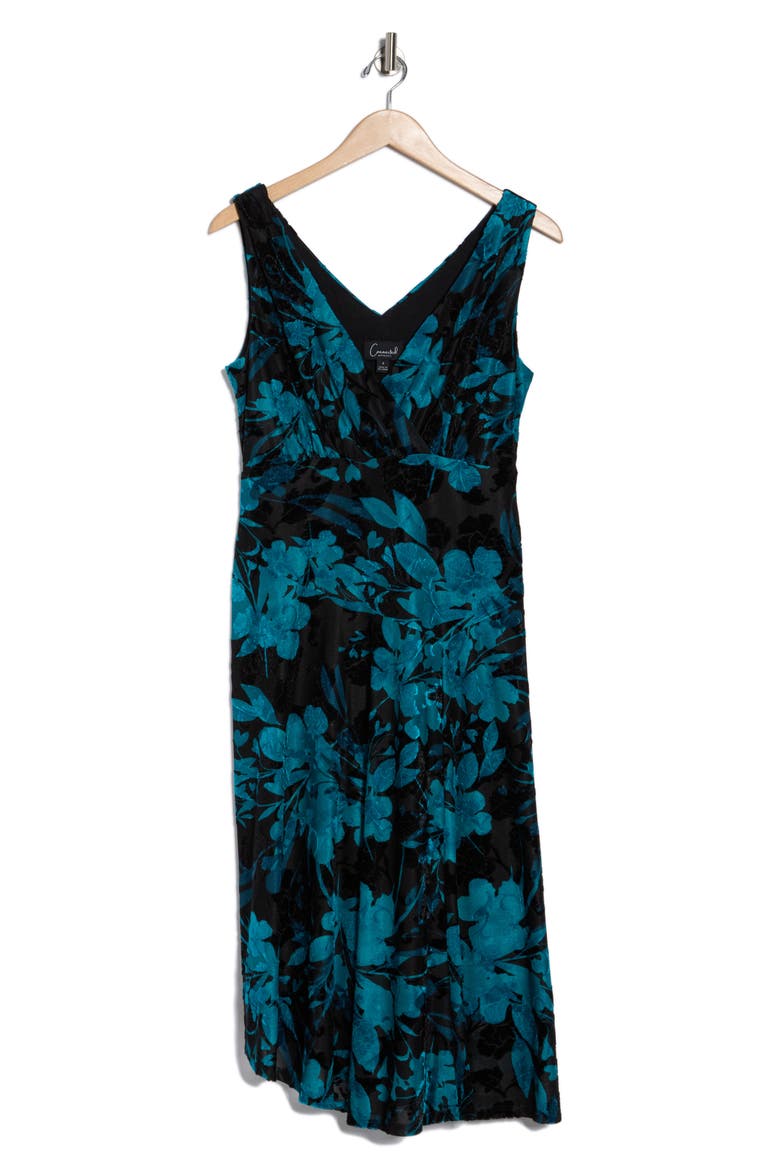 Velvet Burnout Midi Dress, Alternate, color, TEAL