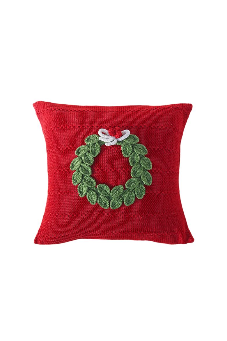 10" Green Wreath Pillow, Main, color, Red