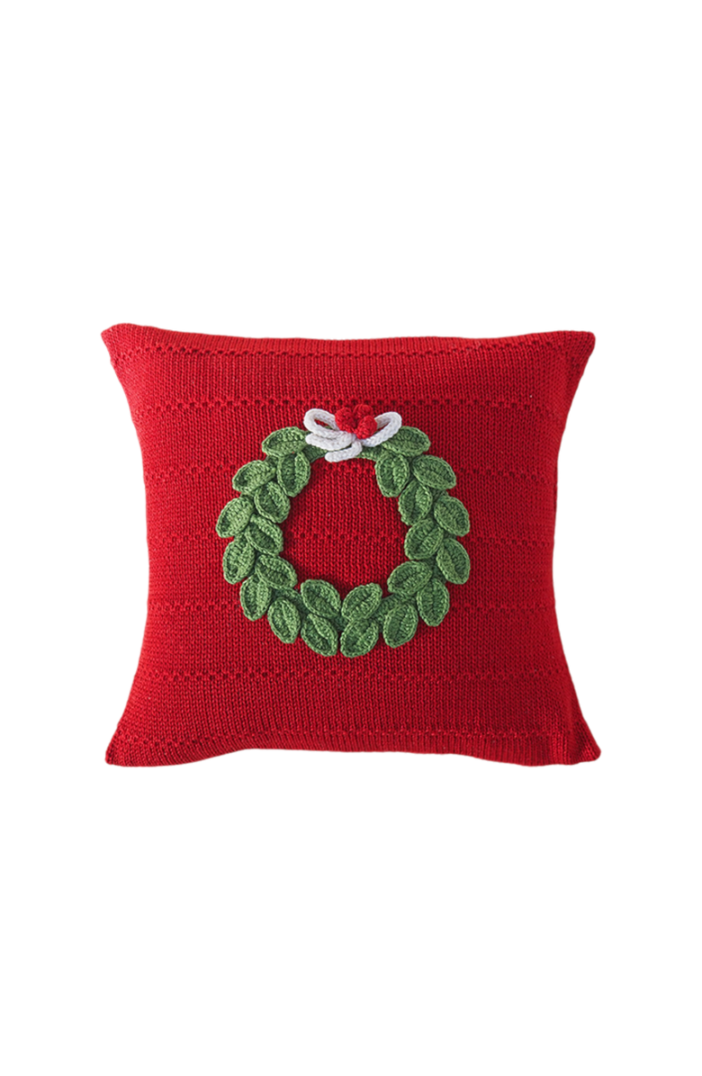 Melange Collection 10" Green Wreath Pillow, Main, color, Red