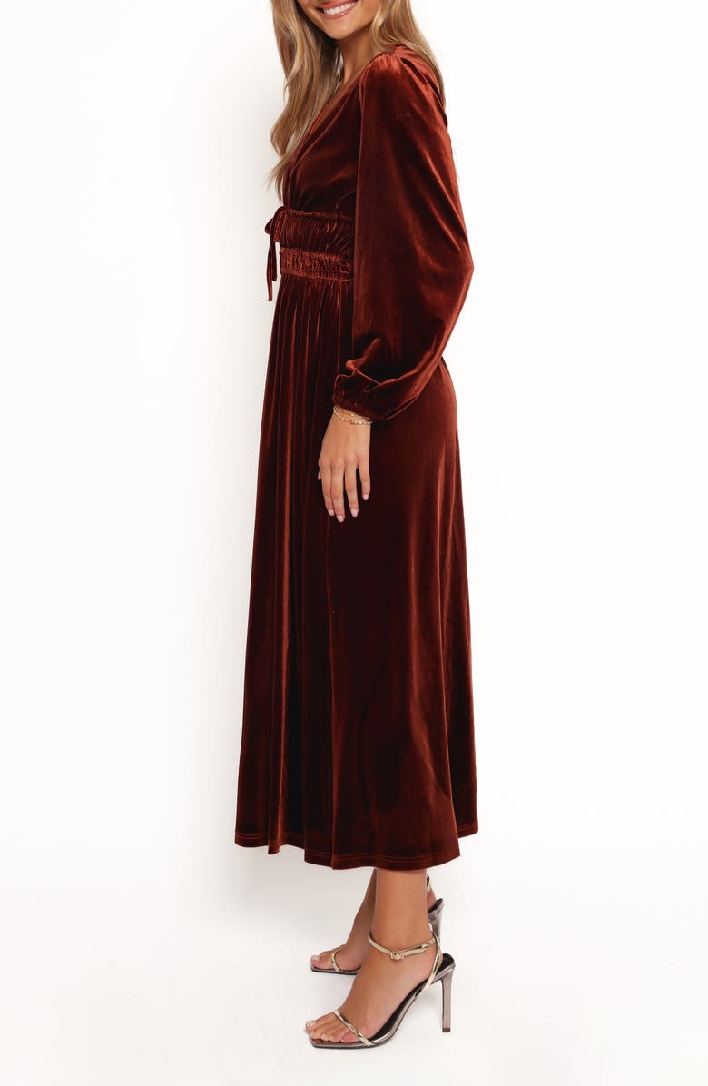 Petal & Pup Cece Long Sleeve Velvet Maxi Dress, Alternate, color, Rust