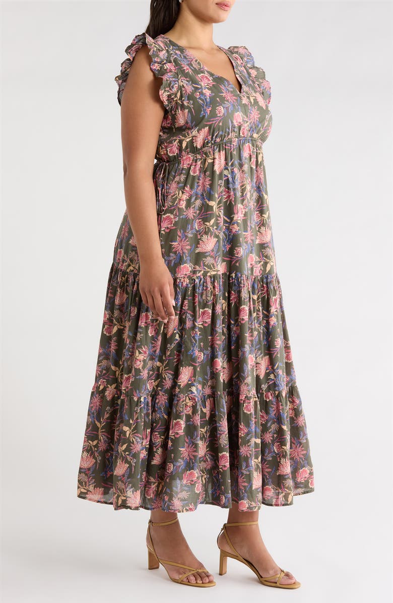 Treasure & Bond Floral Print Flutter Sleeve Maxi Dress, Alternate, color, Olive Frou Floral
