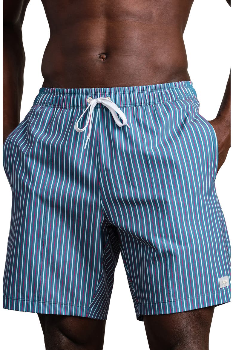 R & R Striped Swim Trunks, Main, color, ASH BLUE/WHITE/CABANA RED