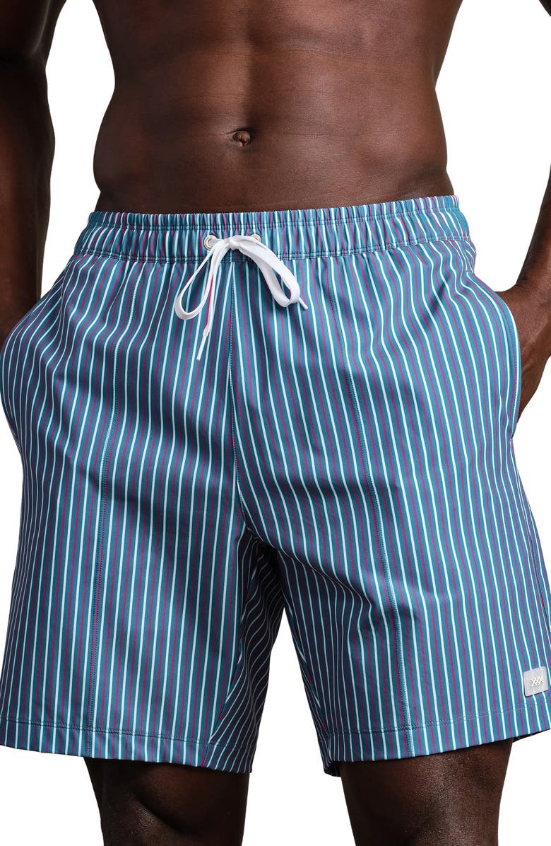 Rhone R&R 7.5-Inch Swim Trunks, Main, color, Ash Blue/White/Cabana Red