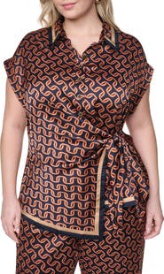 KARL LAGERFELD PARIS Tie Waist Satin Top