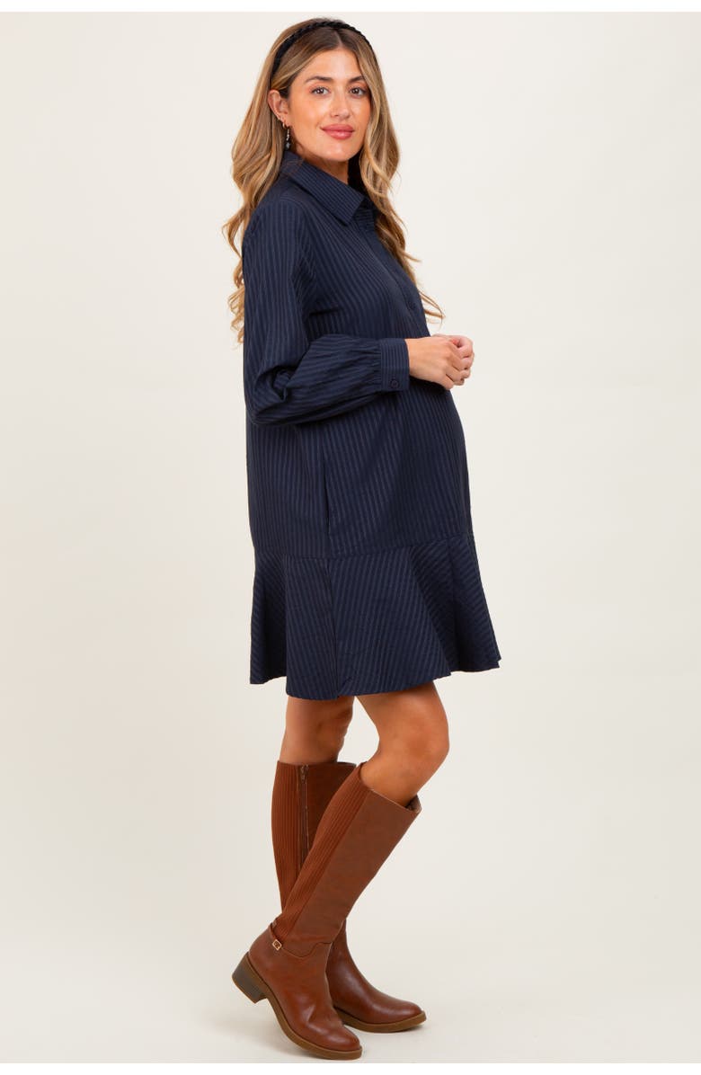PinkBlush Striped Long Sleeve Drop Waist Polo Dress, Alternate, color, Navy Blue