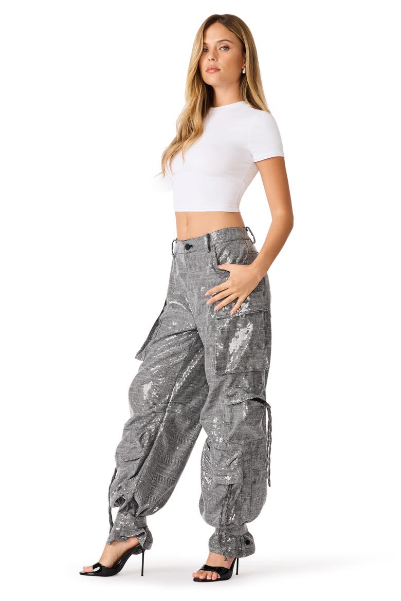 Duo Plaid Sequin Cargo Pants, Alternate, color, BLCK PLAID