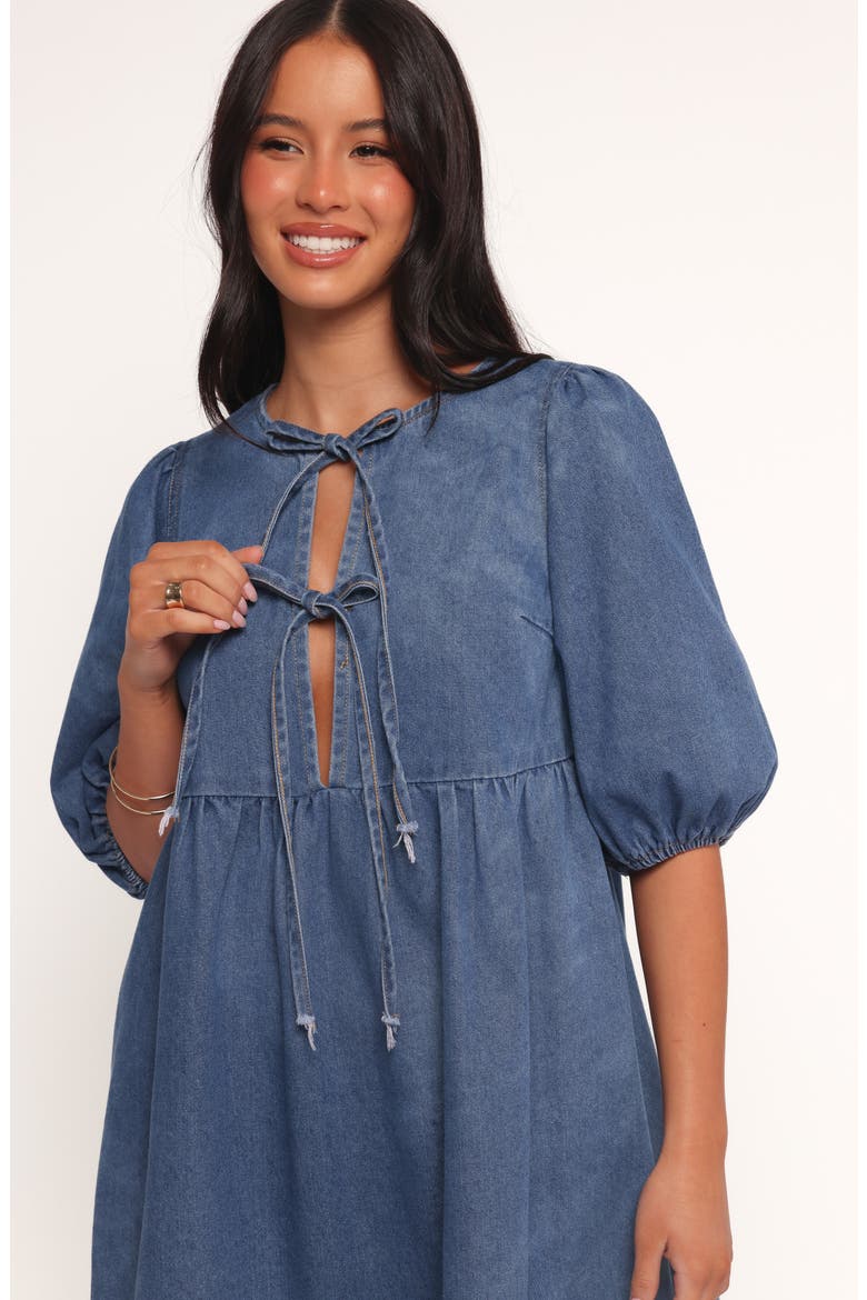 Romana Tie Front Denim Minidress, Alternate, color, DARK DENIM