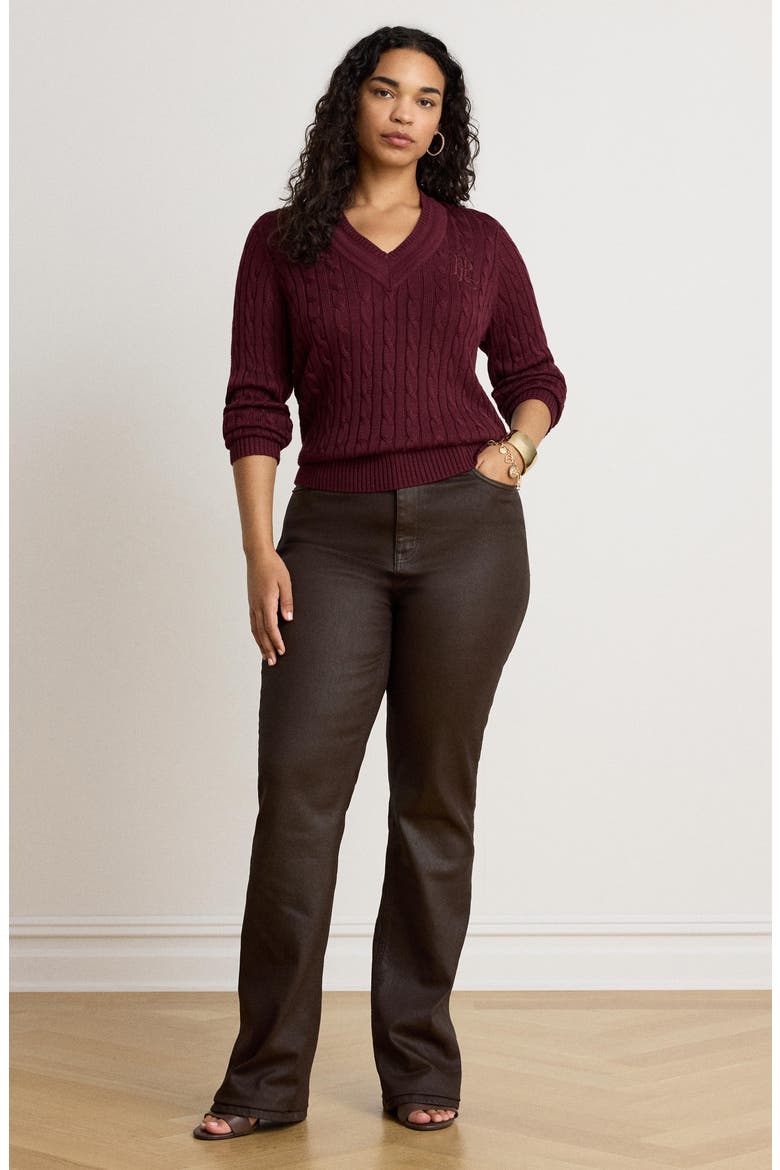 Bright Cable Knit Cotton Blend Sweater, Alternate, color, RED